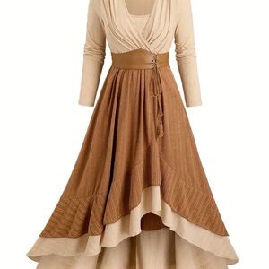 Boho Two-Tone Brown & Cream Maxi Dress